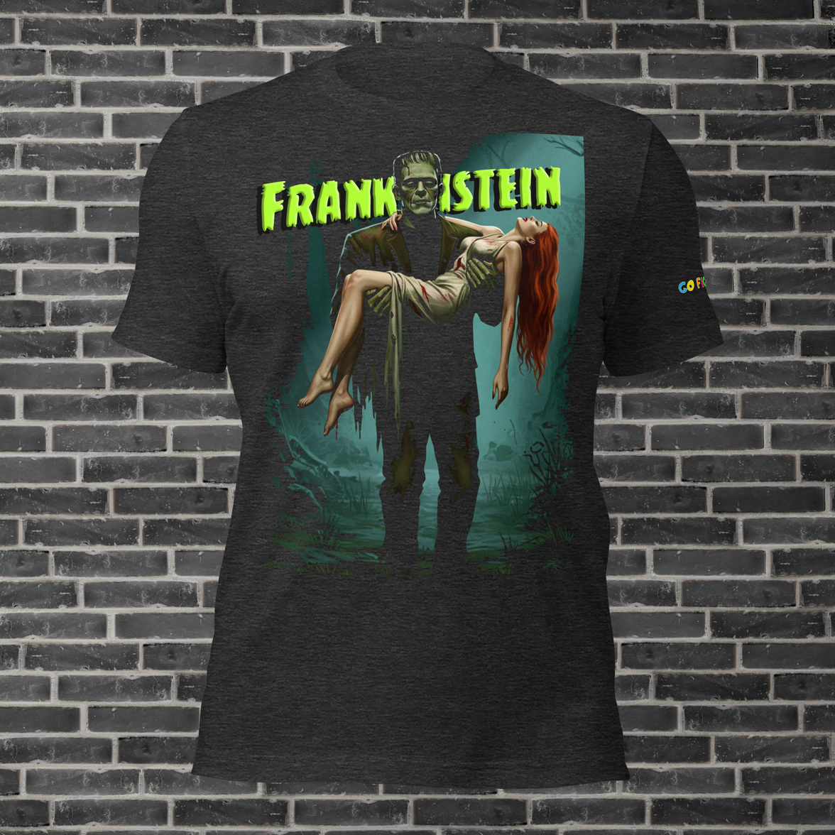 Image of Vintage Black “Monster’s Embrace” Frankenstein Short-Sleeve Unisex T-Shirt
