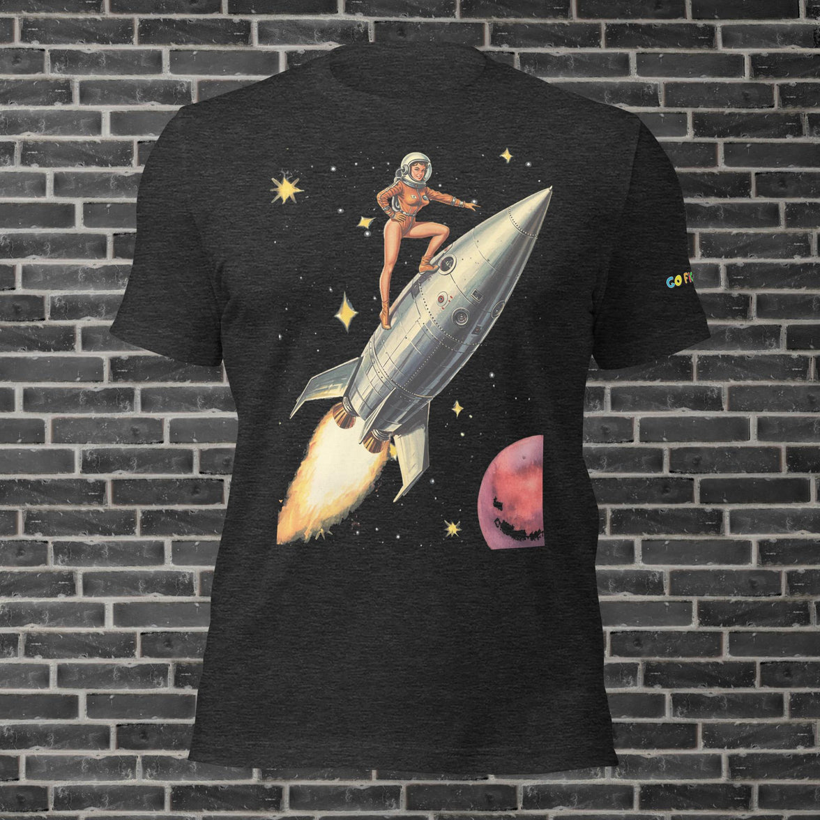 Image of Black Heather Retro Rocket Girl Unisex t-shirt 