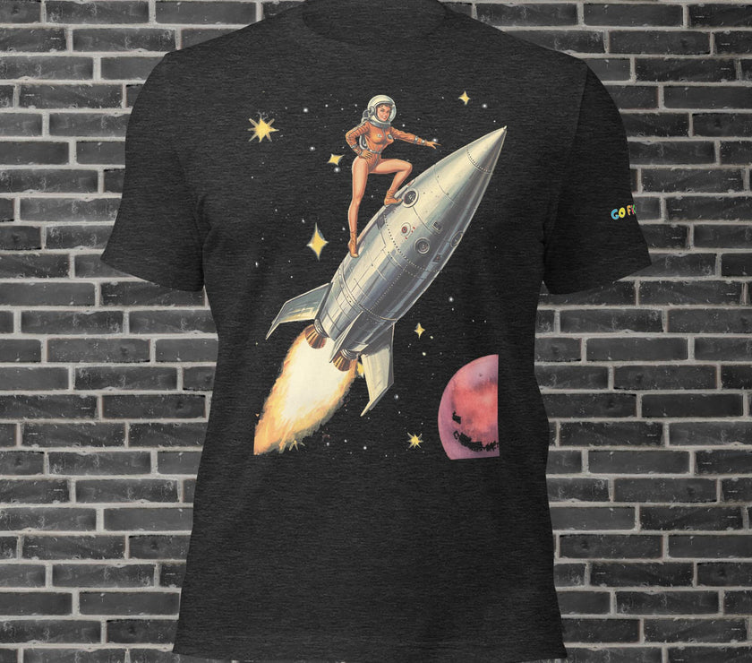 Image of Black Heather Retro Rocket Girl Unisex t-shirt 