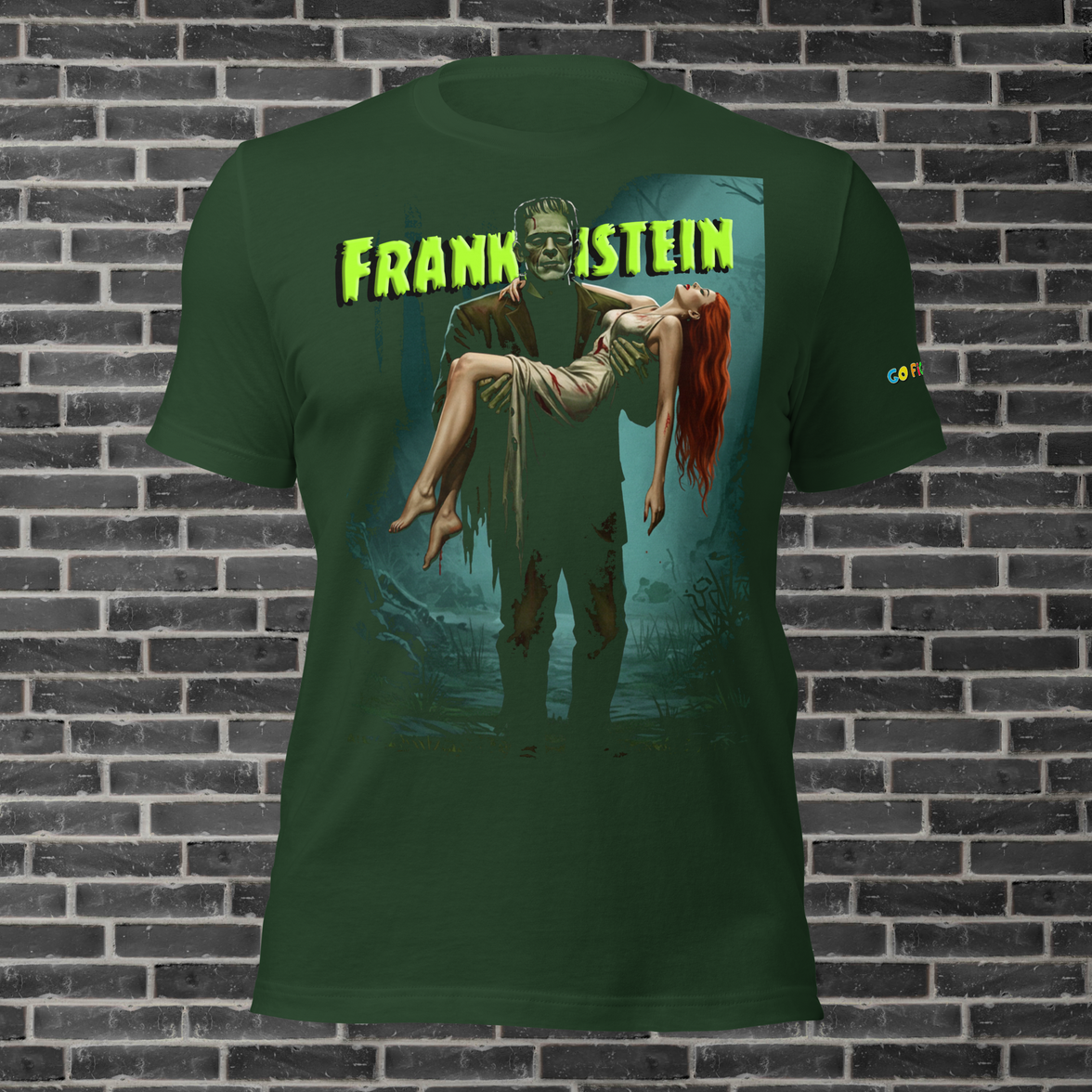 Image of Black “Monster’s Embrace” Frankenstein Short-Sleeve Unisex T-Shirt