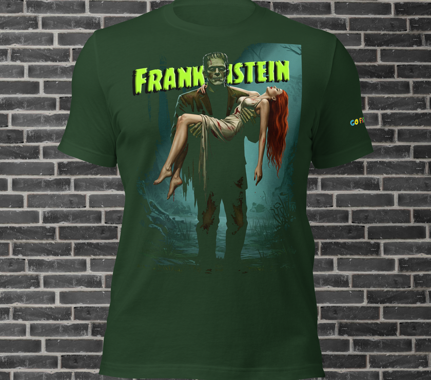 Image of Black “Monster’s Embrace” Frankenstein Short-Sleeve Unisex T-Shirt