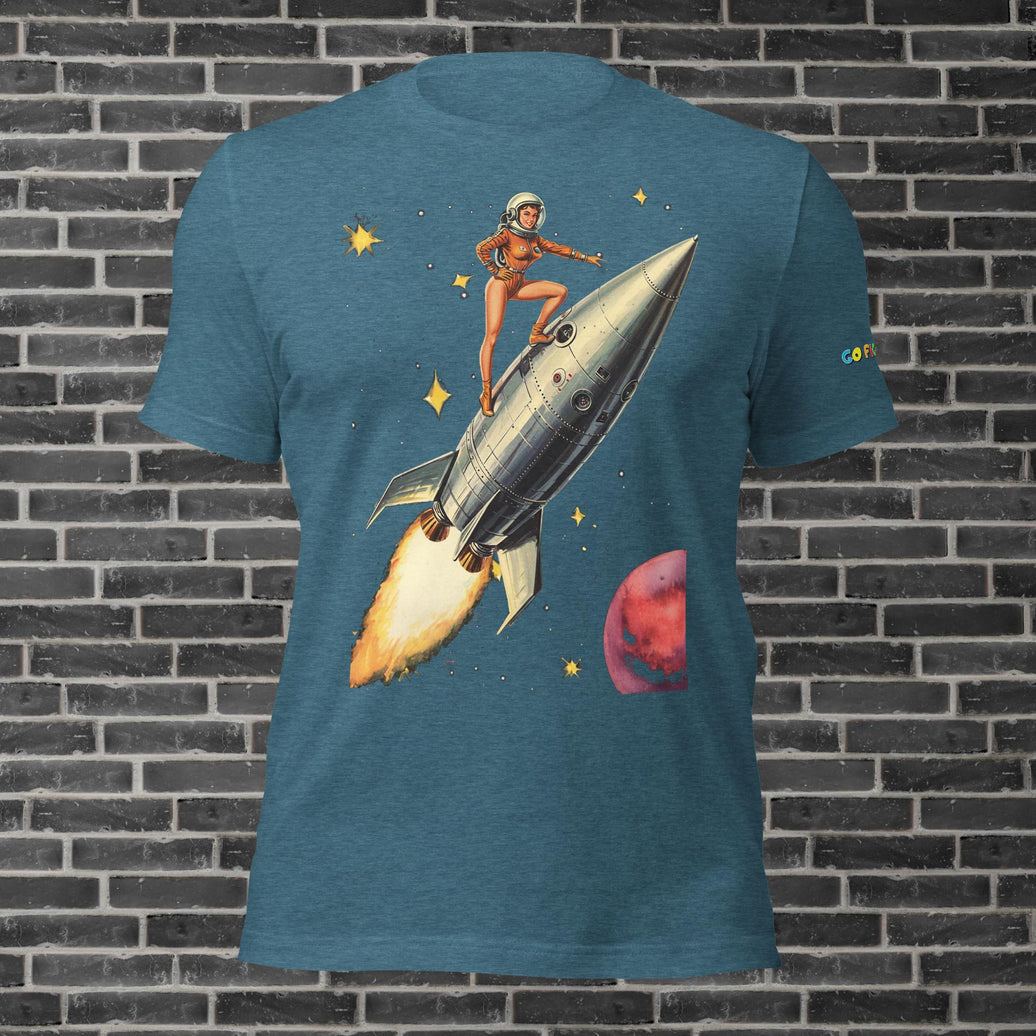 Image of Black Heather Retro Rocket Girl Unisex t-shirt 