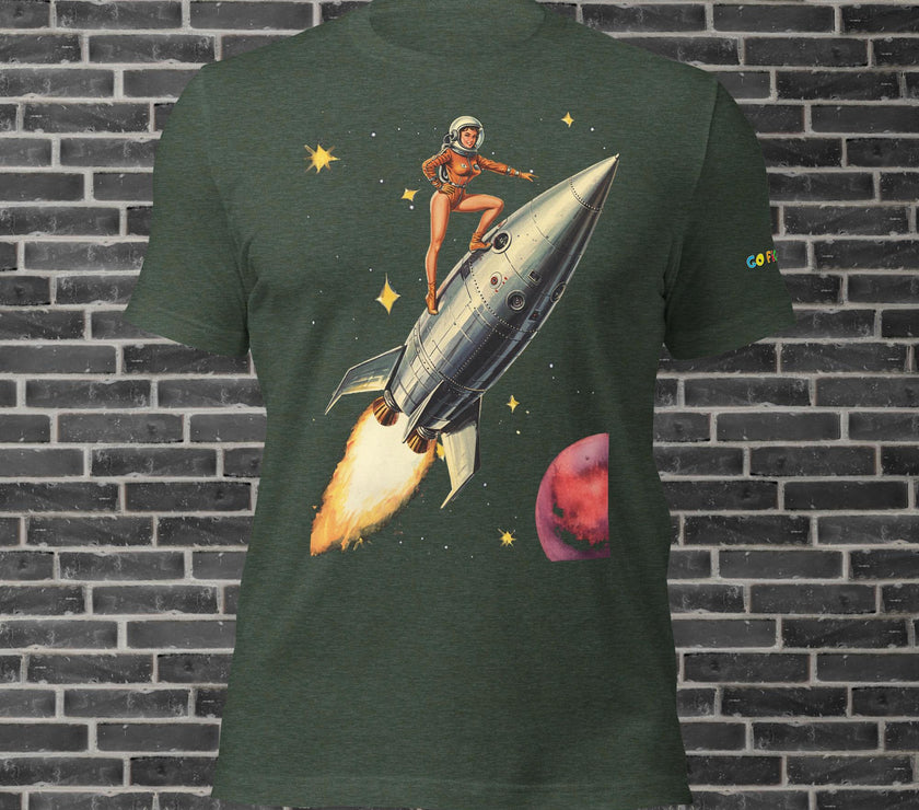 Image of Black Heather Retro Rocket Girl Unisex t-shirt 