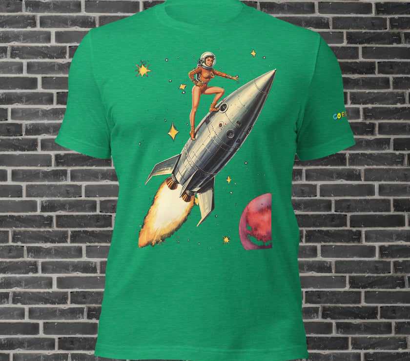 Image of Black Heather Retro Rocket Girl Unisex t-shirt 