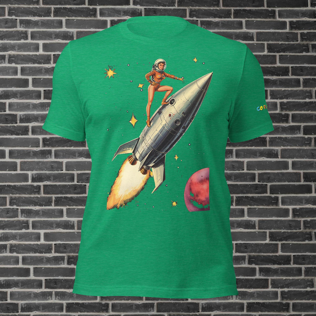 Image of Black Heather Retro Rocket Girl Unisex t-shirt 