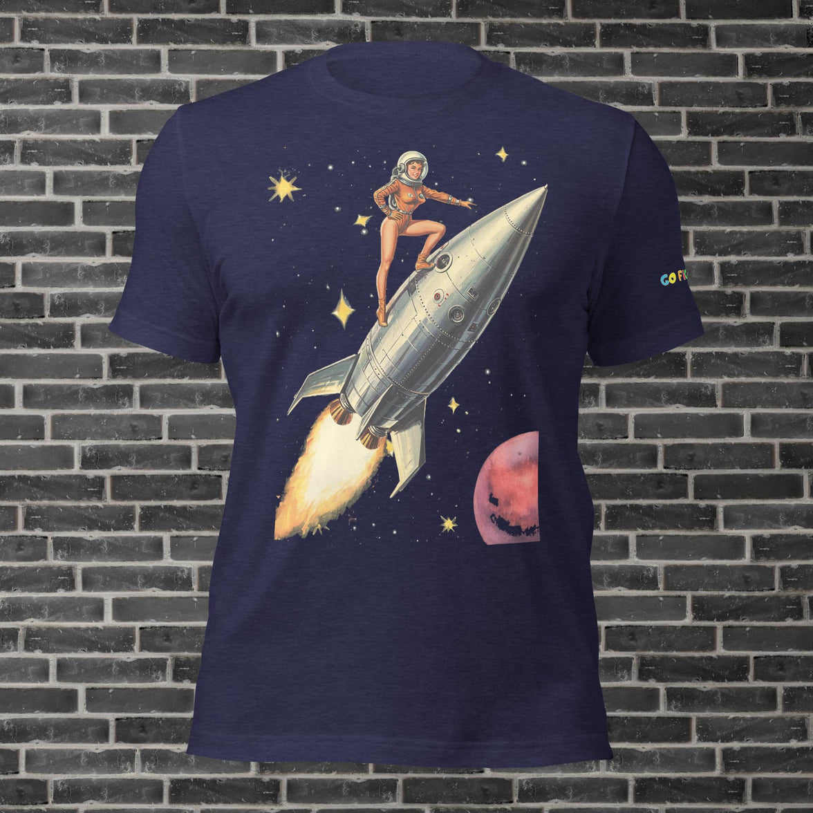 Image of Heather Midnight Navy Retro Rocket Girl Unisex t-shirt 