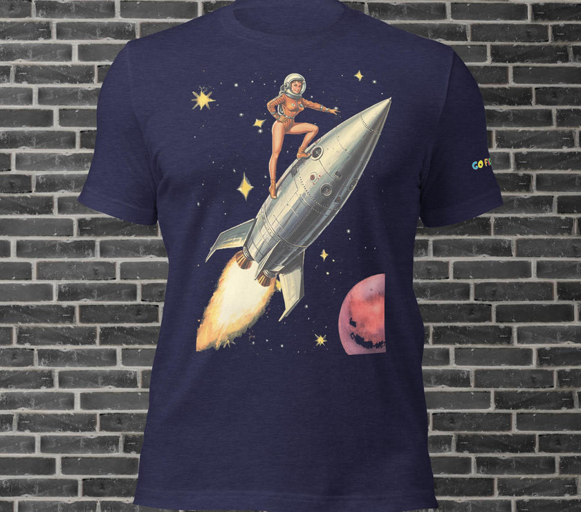 Image of Heather Midnight Navy Retro Rocket Girl Unisex t-shirt 