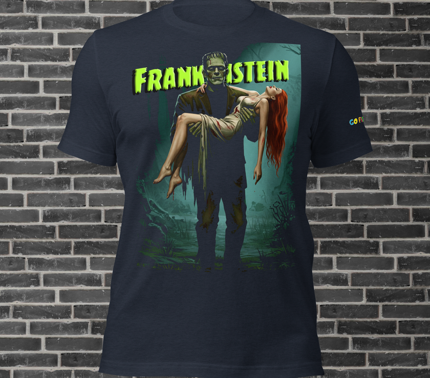 Image of Black “Monster’s Embrace” Frankenstein Short-Sleeve Unisex T-Shirt