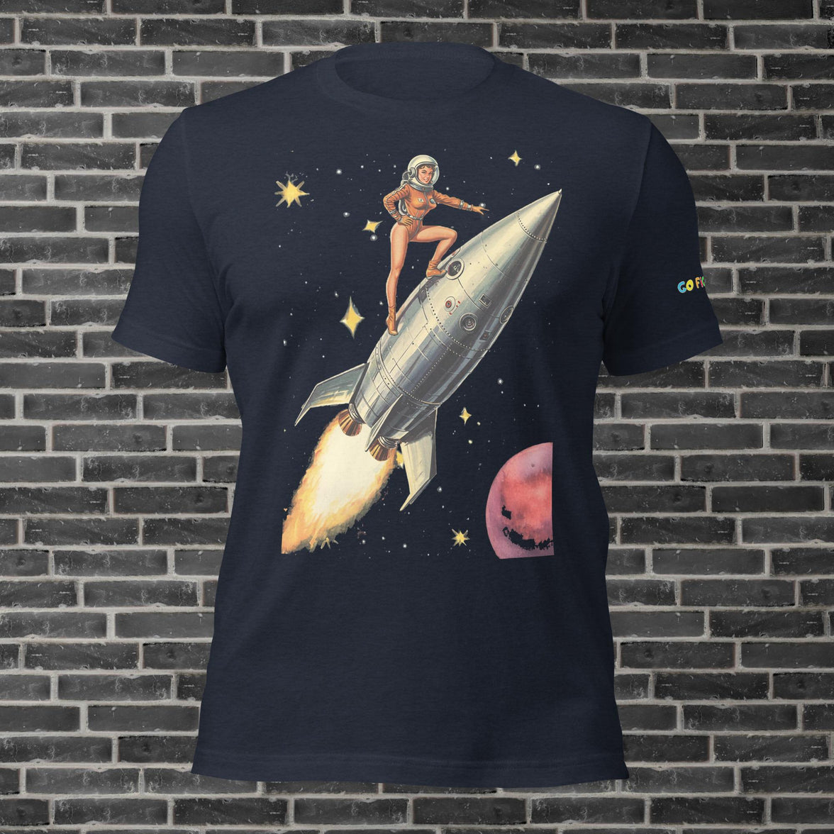 Image of Heather Midnight Navy Retro Rocket Girl Unisex t-shirt 