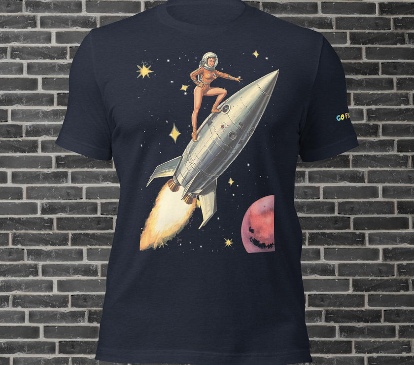 Image of Heather Midnight Navy Retro Rocket Girl Unisex t-shirt 