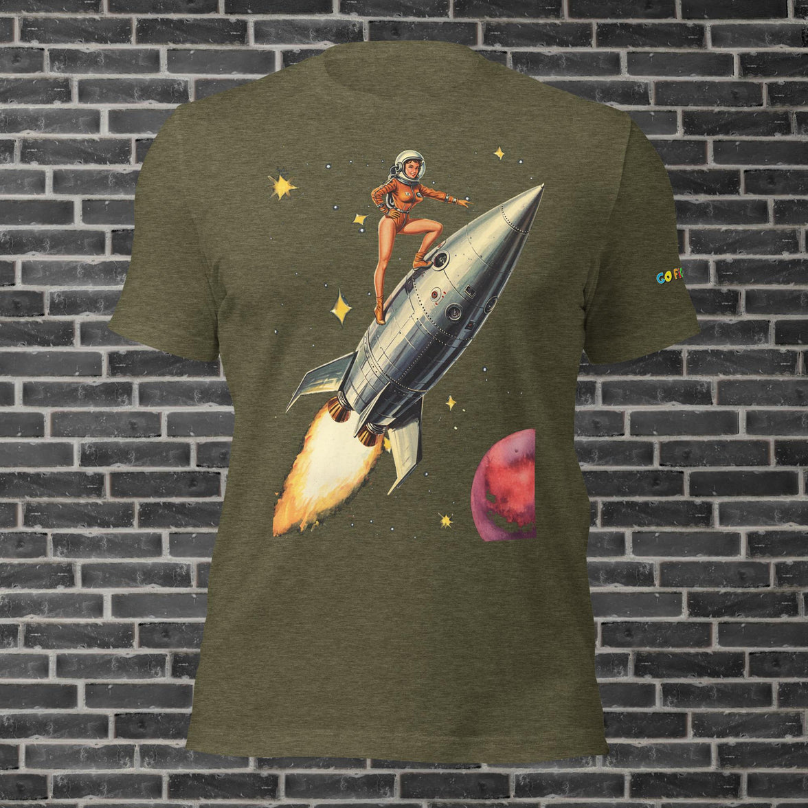 Image of Heather Navy Retro Rocket Girl Unisex t-shirt 