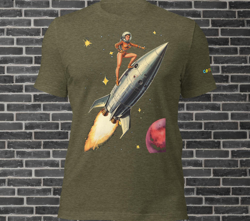 Image of Heather Navy Retro Rocket Girl Unisex t-shirt 