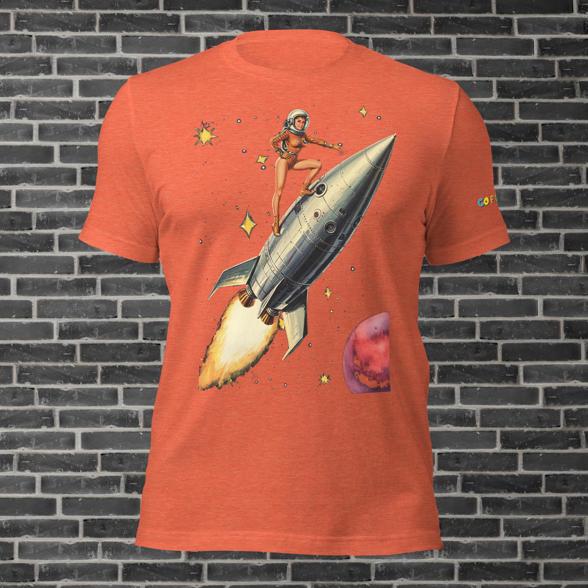 Image of Heather Midnight Navy Retro Rocket Girl Unisex t-shirt 