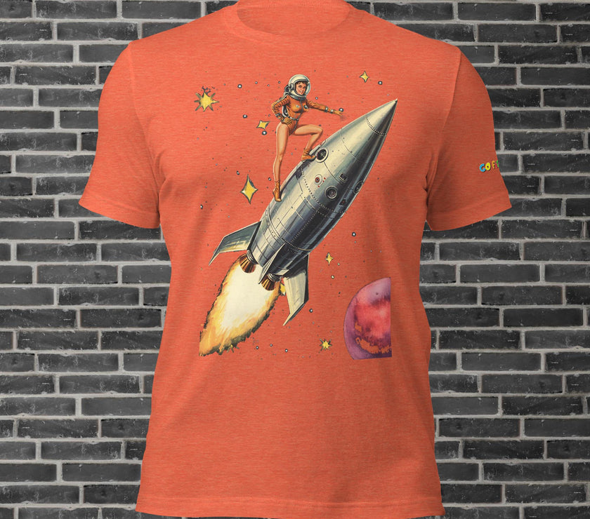 Image of Heather Midnight Navy Retro Rocket Girl Unisex t-shirt 