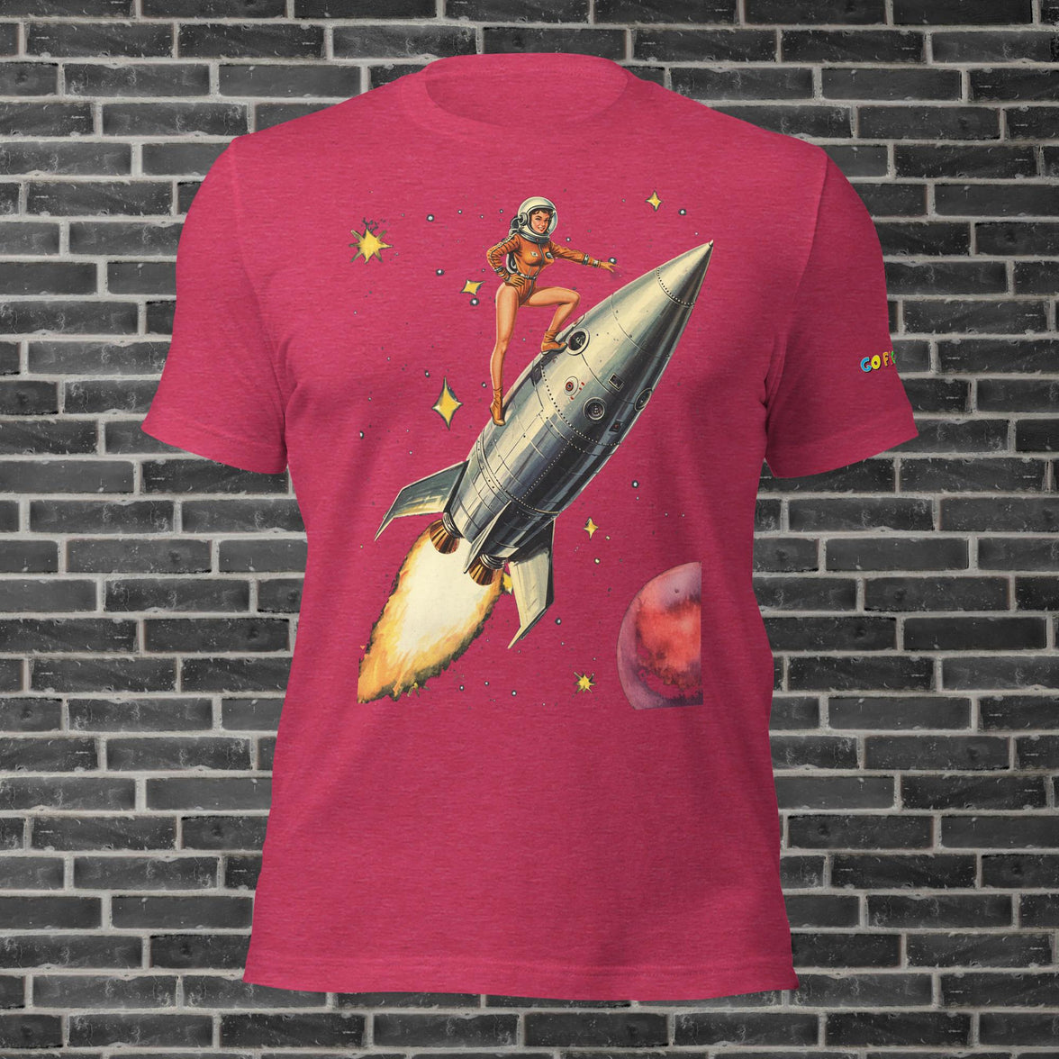 Image of Heather Midnight Navy Retro Rocket Girl Unisex t-shirt 