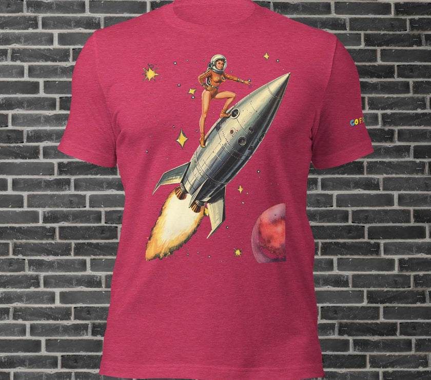 Image of Heather Midnight Navy Retro Rocket Girl Unisex t-shirt 