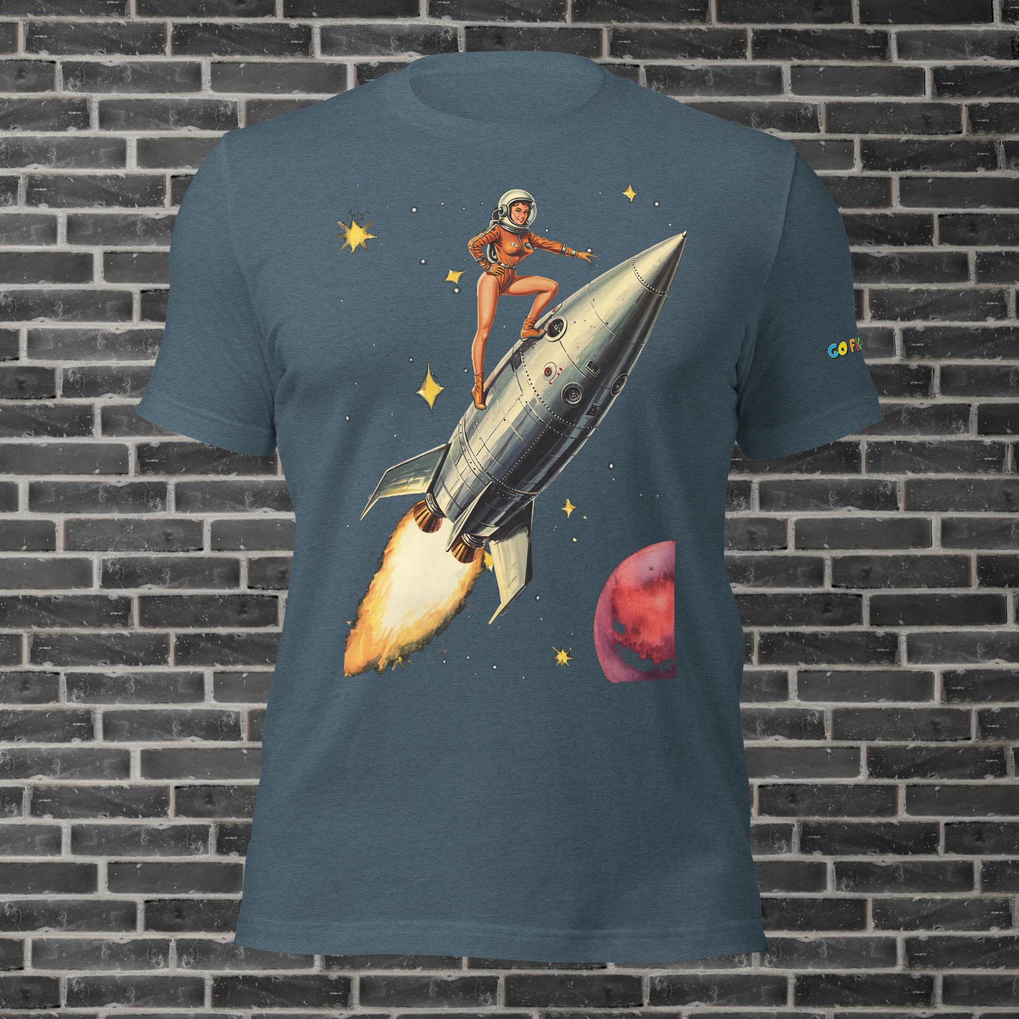 Image of Heather Navy Retro Rocket Girl Unisex t-shirt 