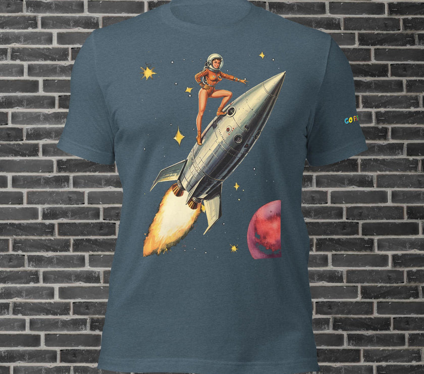 Image of Heather Navy Retro Rocket Girl Unisex t-shirt 