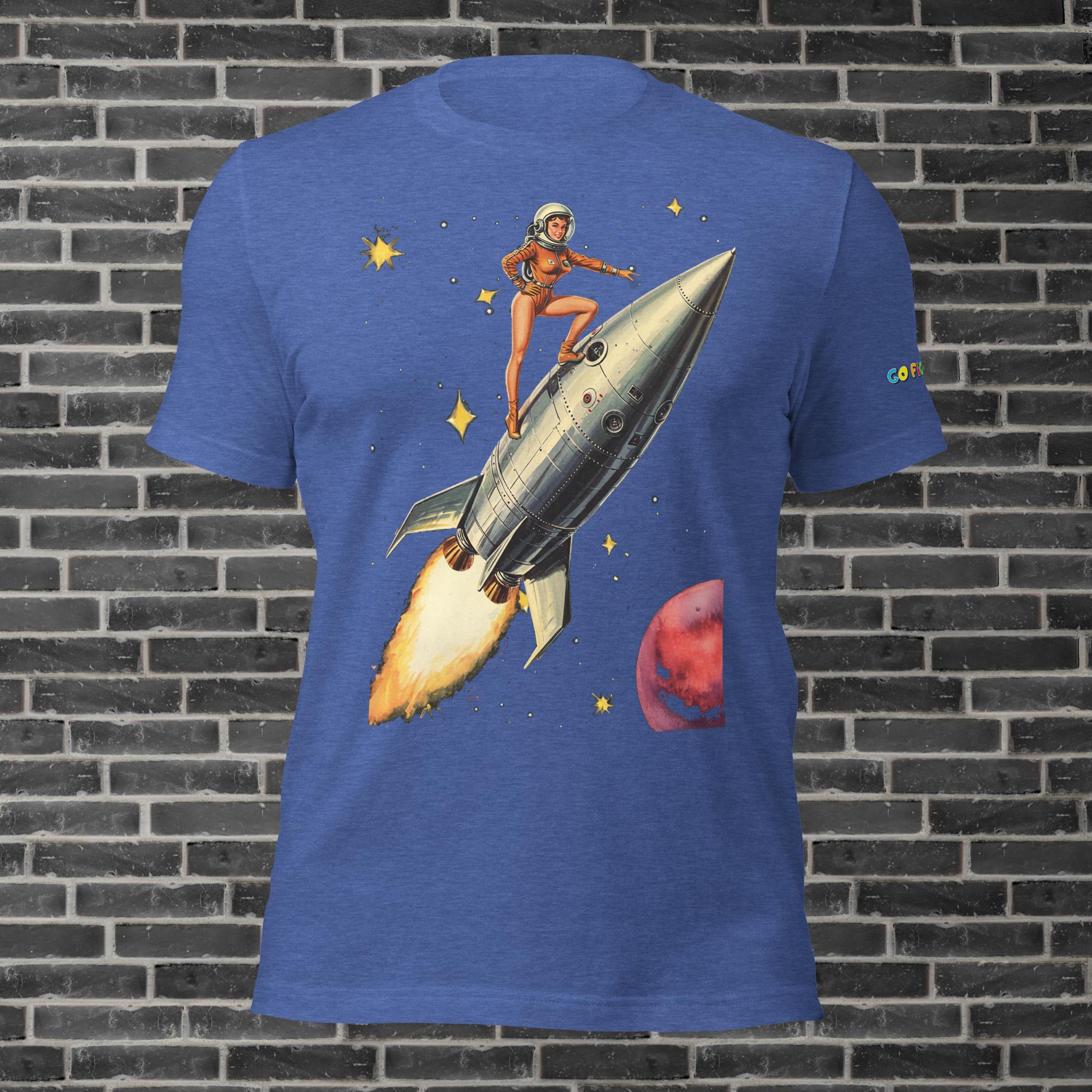 Image of Heather Midnight Navy Retro Rocket Girl Unisex t-shirt 