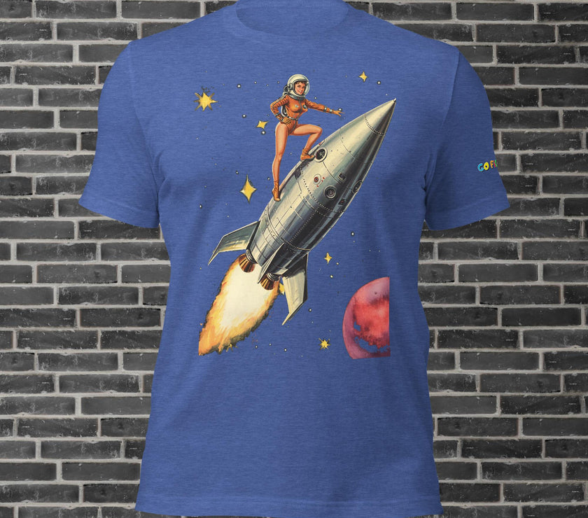 Image of Heather Midnight Navy Retro Rocket Girl Unisex t-shirt 
