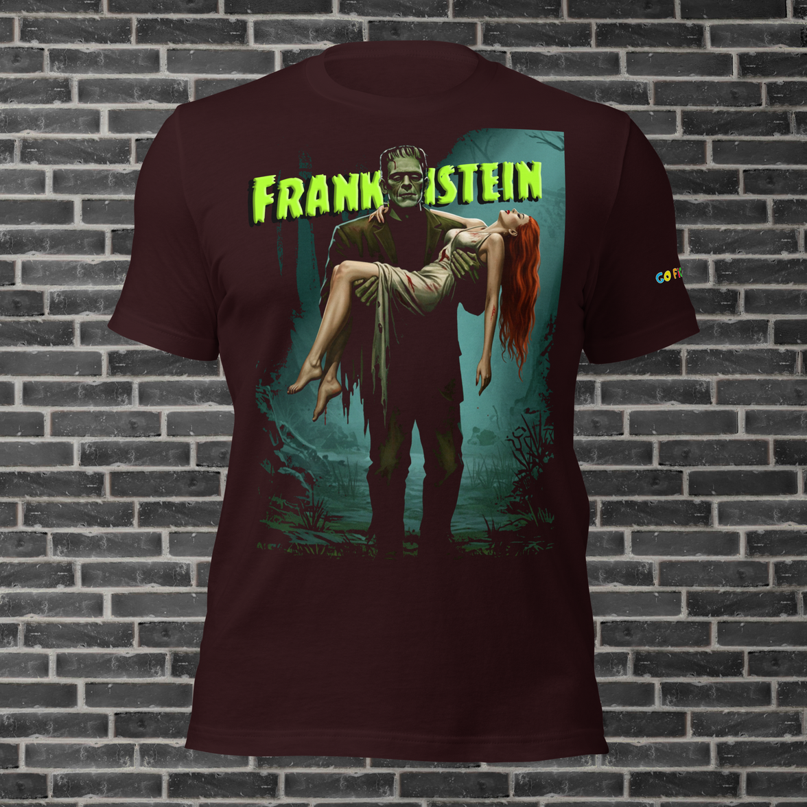 Image of Black Heather “Monster’s Embrace” Frankenstein Short-Sleeve Unisex T-Shirt
