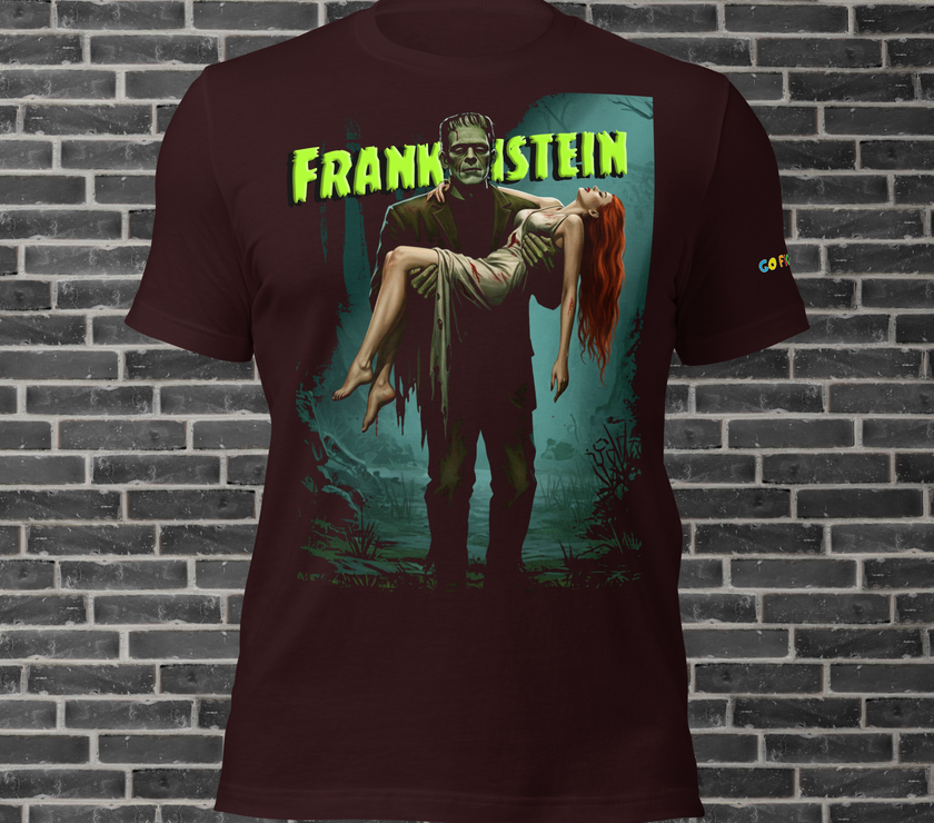 Image of Black Heather “Monster’s Embrace” Frankenstein Short-Sleeve Unisex T-Shirt