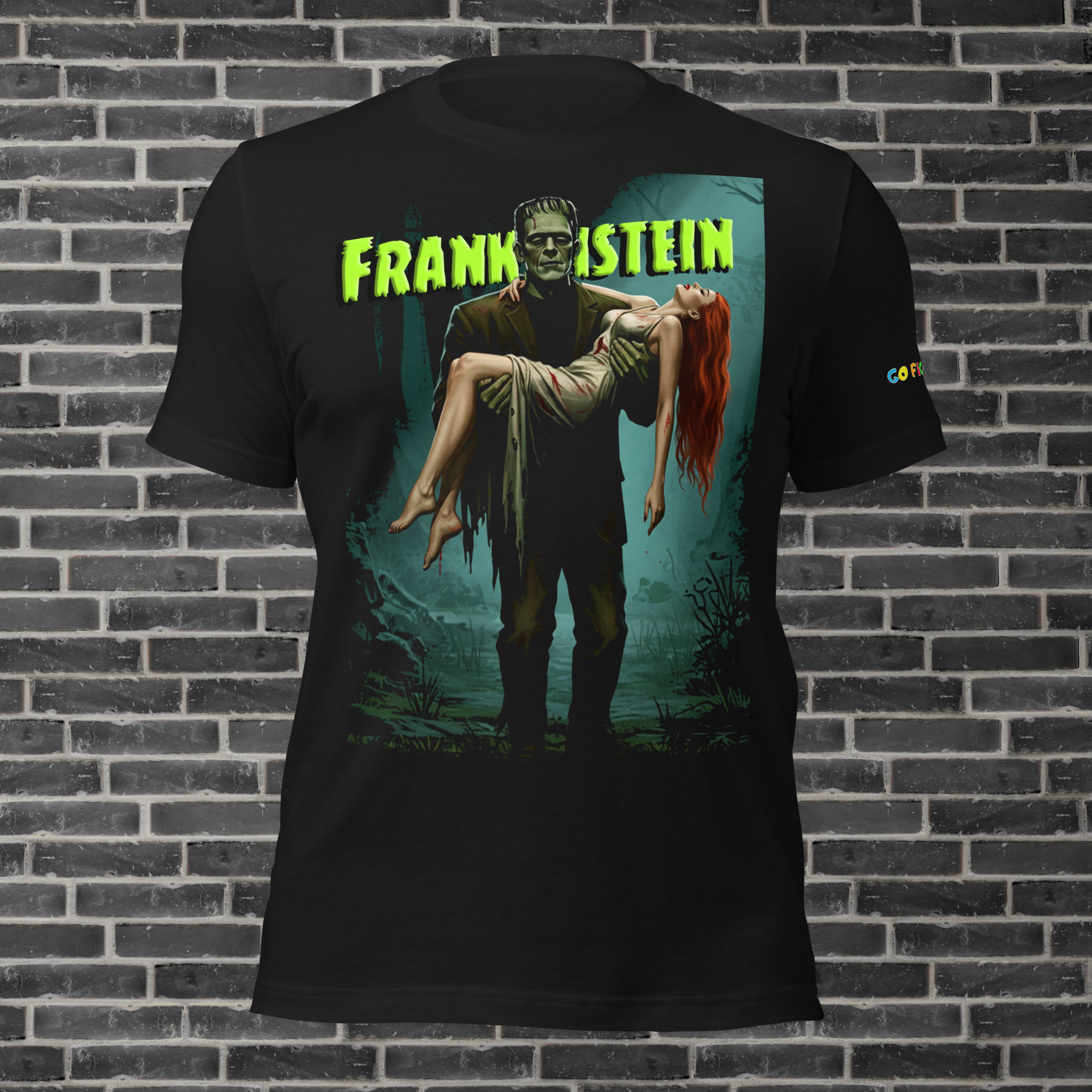 Image of Black Heather “Monster’s Embrace” Frankenstein Short-Sleeve Unisex T-Shirt